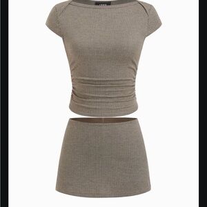 Cider Tan Checkered Skirt Set